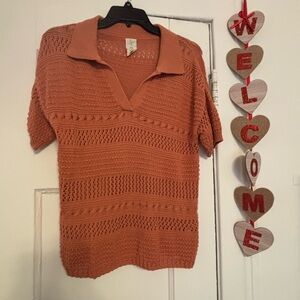 Joie Orange V-Neck Sweater with Textured Knit